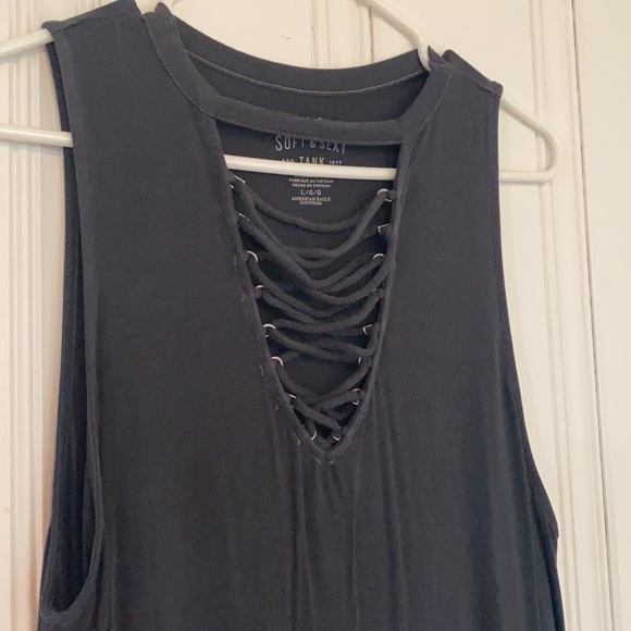 Dark Gray AEO Soft&Sexy Tank w/ crisscross front - Picture 2 of 4